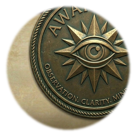 Awareness medallion: an open eye within a radiant sun