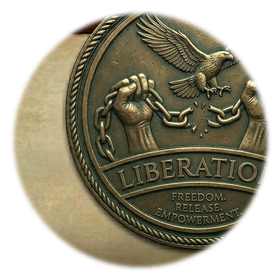 Liberation medallion: a broken chain and lock