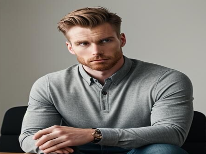 Man in gray shirt, thoughtful expression.